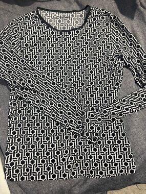 Lands' End Black and White Chain-Link Swim Top